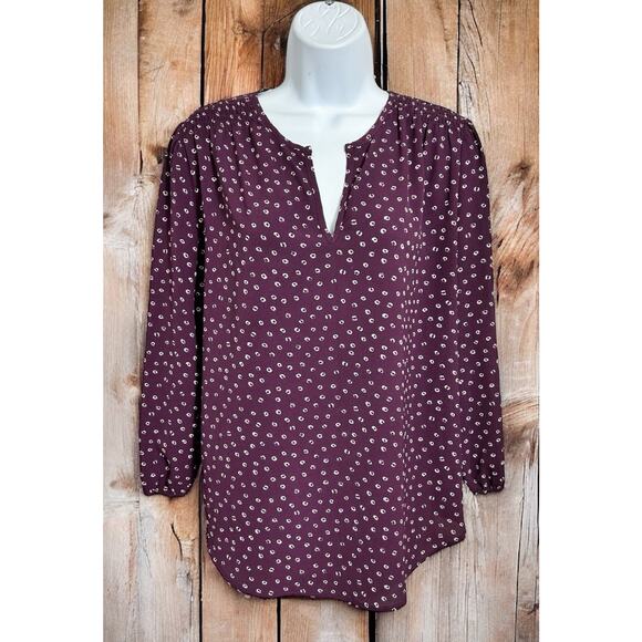 Women's fun 2 fun Blouse Sz M Purple Polka Dot V-Neck 3/4 Sleeve Loose Top - Picture 1 of 7